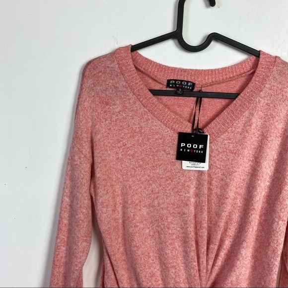 NEW Poof Women V Neck Long Sleeve Twist Knot Cotton Basic Blouse Top Size S - Picture 4 of 10